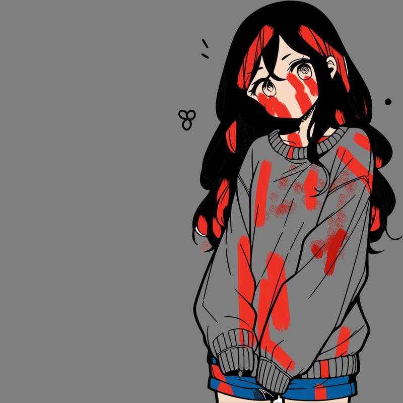 manga teen girl  in a sweater and baggy pants