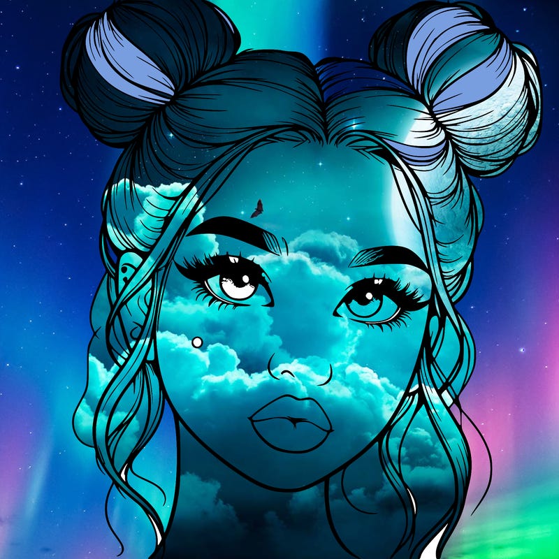 realistic girl with two buns on her hair and lips