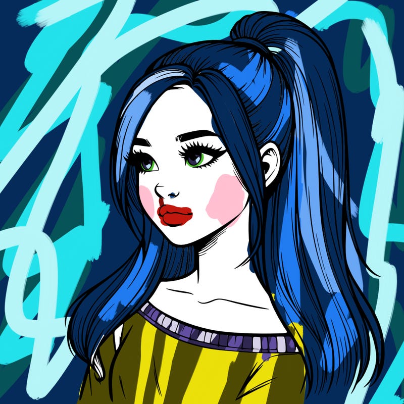 realistic girl with a high ponytail