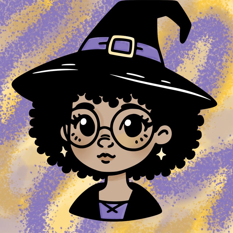 a black person who is a witch and has glasses