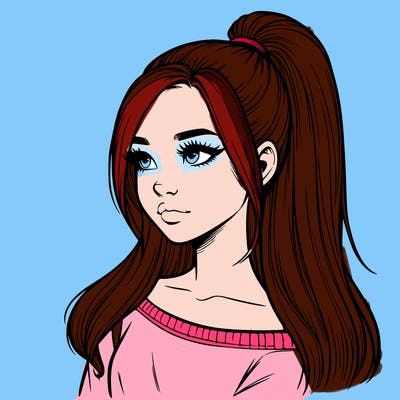 realistic girl with a high ponytail