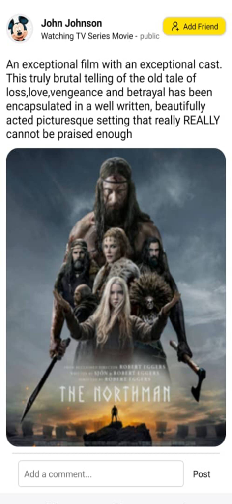 Hobbee - Hobbee 앱의 소셜 미디어 게시물로, 영화 리뷰와 '북스맨' 포스터가 포함되어 있습니다.