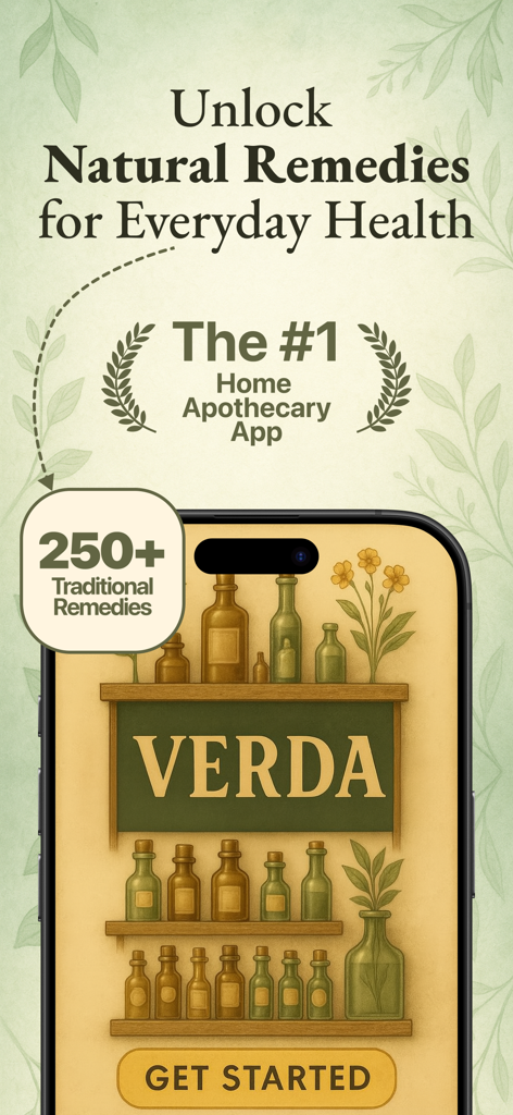 Verda: Home Apothecary - Pantalla introductoria de la app Verda de botica casera destacando remedios naturales y soluciones herbales