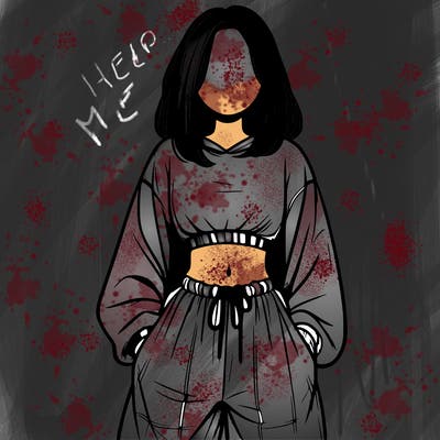 realistic girl faceless with baggy pants and a crop top