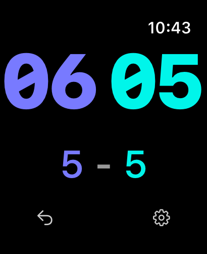テニス試合スコアと元に戻すボタンが表示されたApple Watch画面。