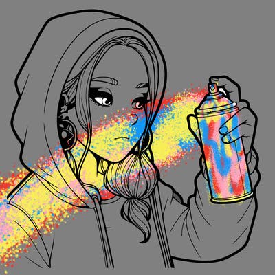 a realistic girl, spray painting