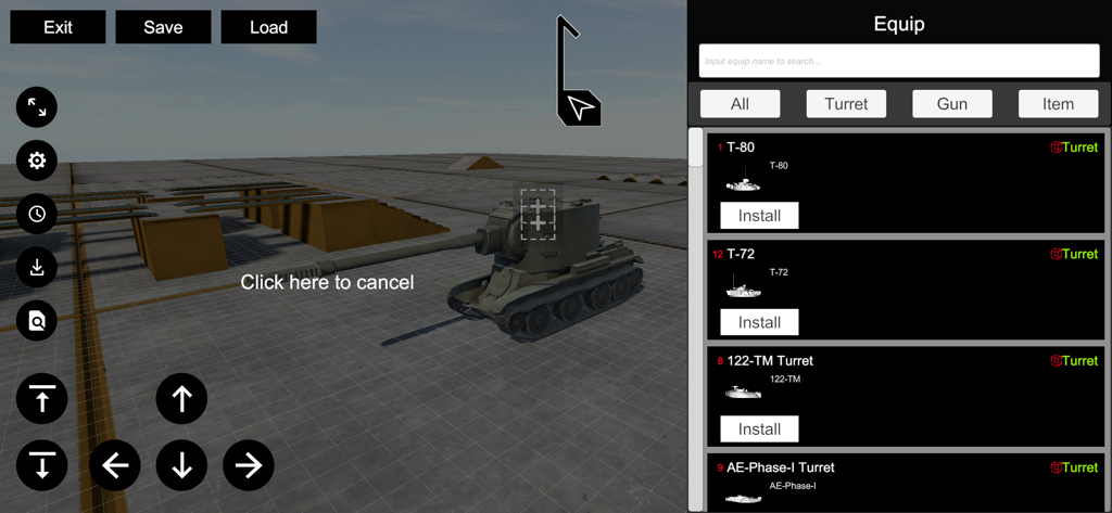 Panzer War ：DE - Tank workshop interface in Panzer War DE showing turret and equipment customization options