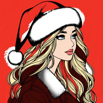 realistic girl in santa hat