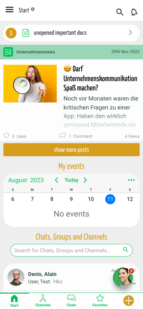 myMBG - Max-Born-Gymnasium - The home screen of the myMBG school app showing school news a calendar for events and a chat section