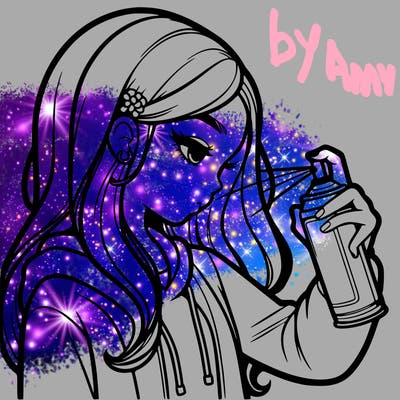 a realistic girl spray painting