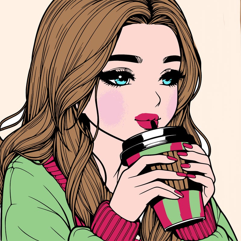 realistic girl drinking coffee