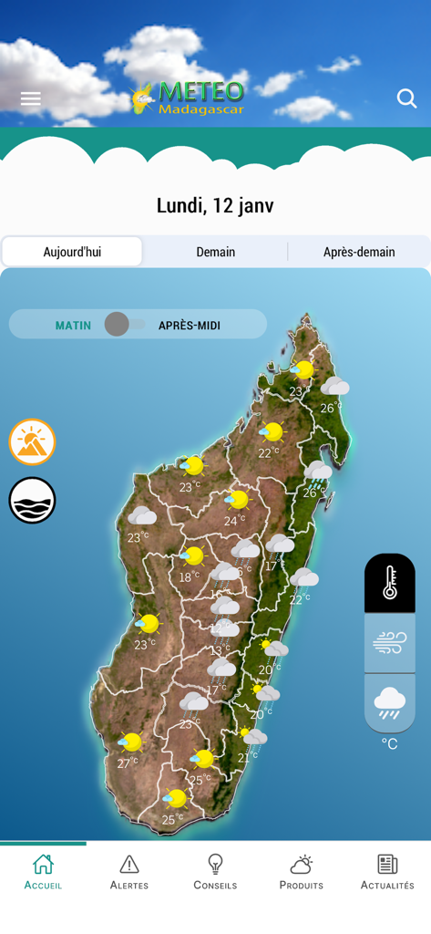 Météo Madagascar Officielle - Interaktive Wetterkarte von Madagaskar mit täglichen Vorhersagen und regionalen Temperaturen