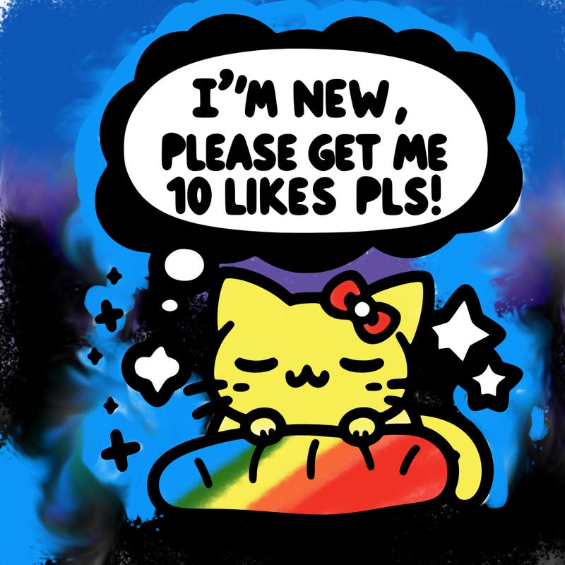 kitty taking a nap dream talking and saying "i'm new, please get me at least 10 likes pls!!"