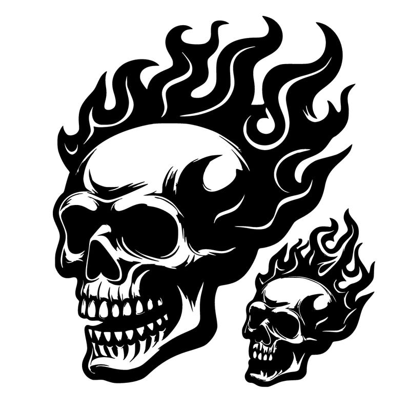 realistic skull with blue flames