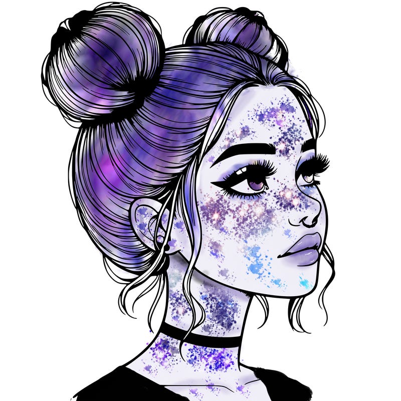 realistic girl with buns on the top of her head