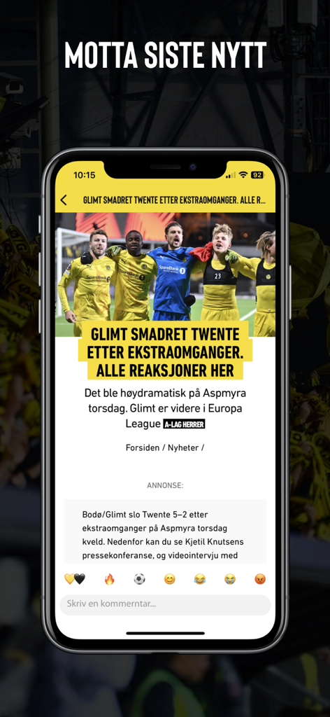 FK Bodo Glimt official app news screen showing a match victory update