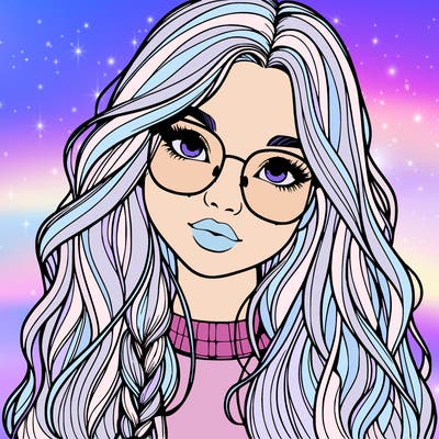 girl with long hair and freckles and glasses realistic