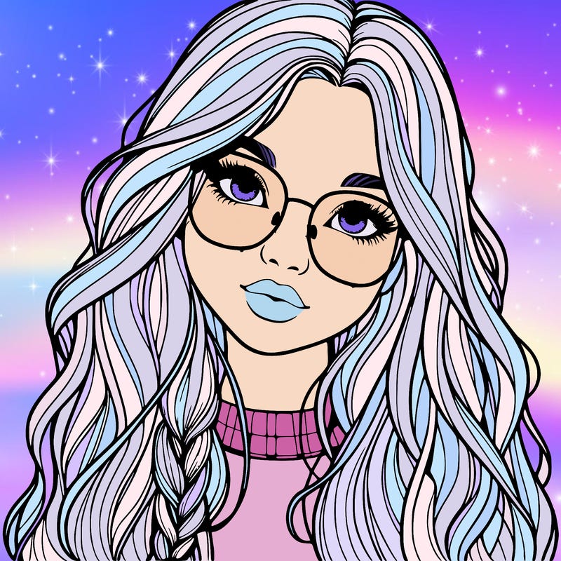 girl with long hair and freckles and glasses realistic