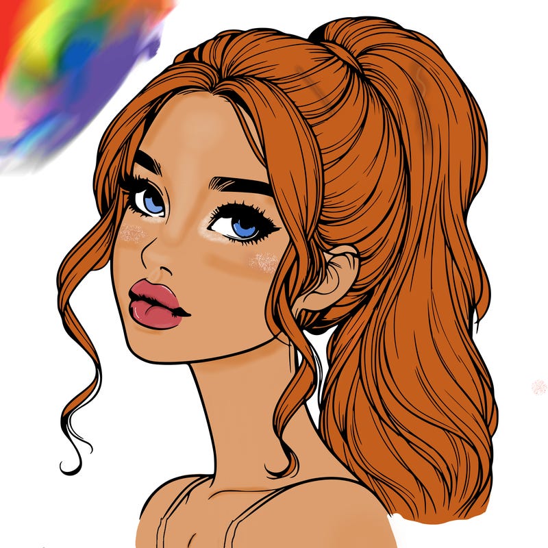 realistic girl with a ponytail on her hair and lips