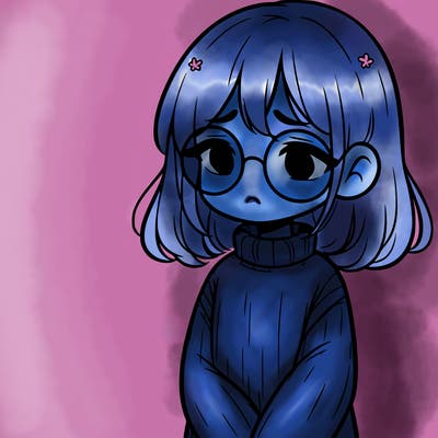 sad girl with glasses in a sweater