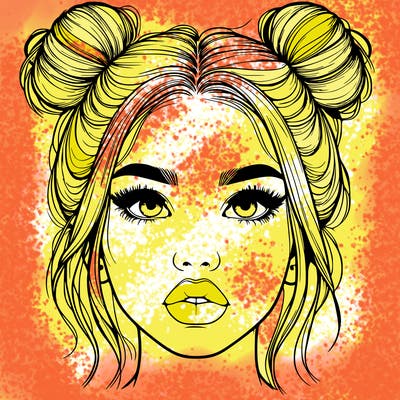 realistic girl with two buns on her hair and lips