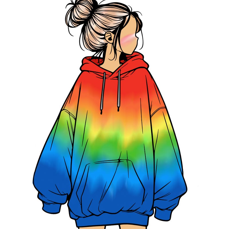 realistic girl with a oversized sweatshirt on and a bun
