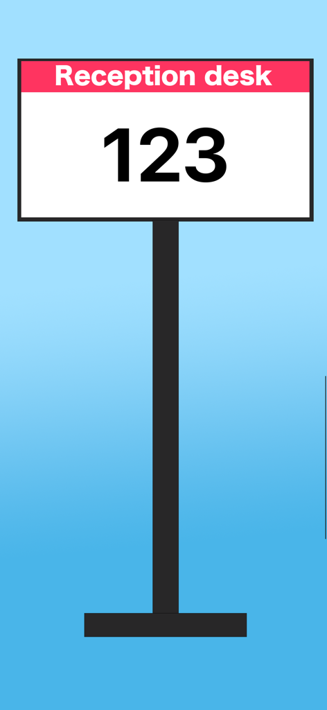 Number Ringer - Digitale Anzeige mit der Ticketnummer 123 für einen Empfangstresen