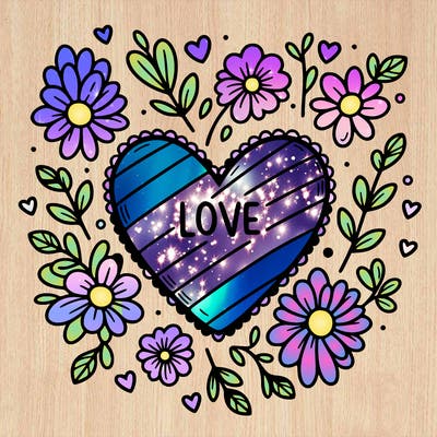 love heart with flowers around it