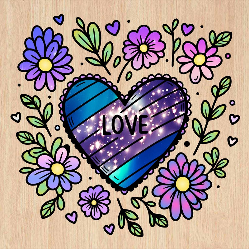 love heart with flowers around it