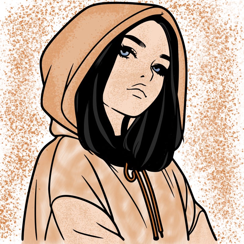 a realistic girl in a hoodie