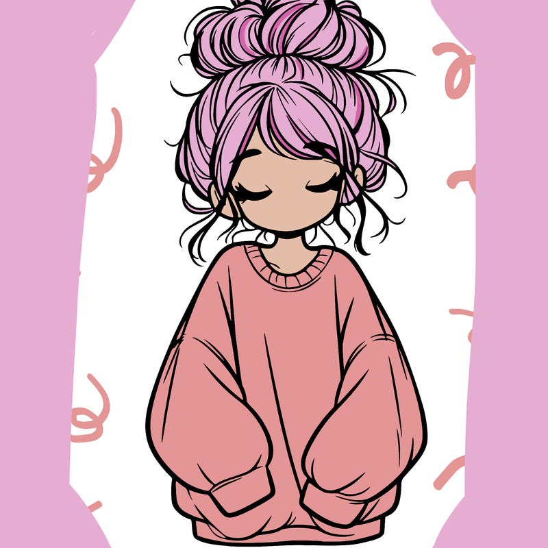 girl with baggy sweatshirt and messy bun