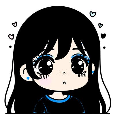 blushing girl with black hair and green eyes