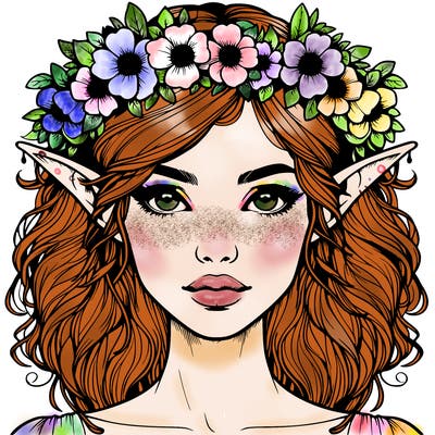 realistic female elf with flower crown