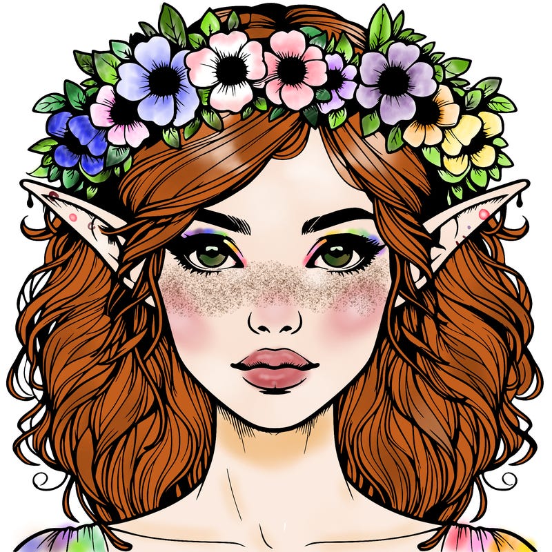 realistic female elf with flower crown