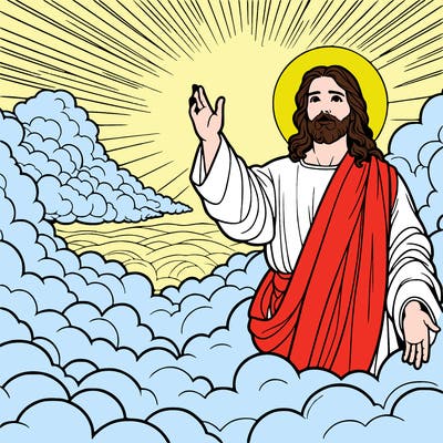 jesus christ made of clouds with a beautiful heavenly background