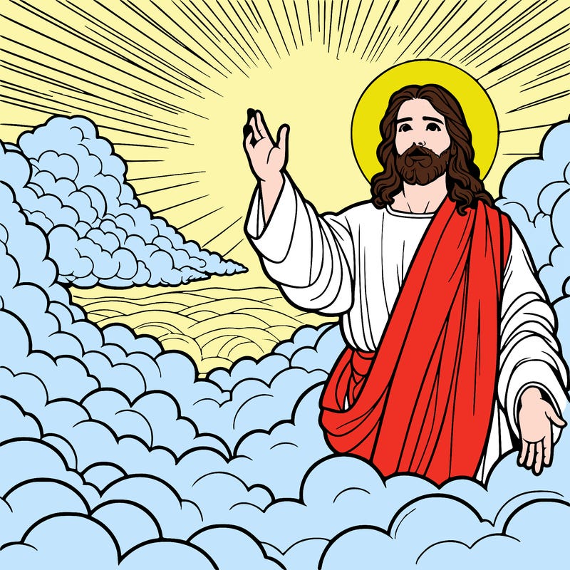 jesus christ made of clouds with a beautiful heavenly background