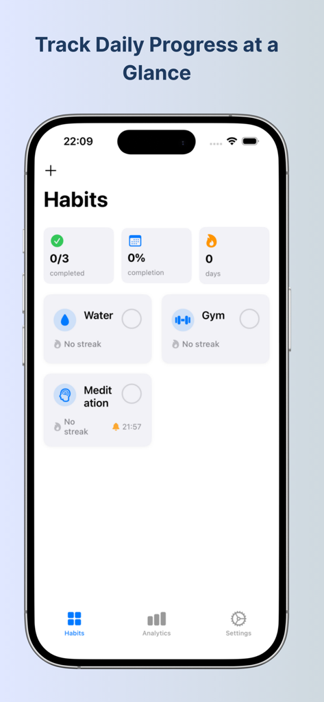Stepwise: Habit Tracker - Stepwiseモバイルアプリが毎日の習慣追跡の進捗とタスクカードを表示している様子