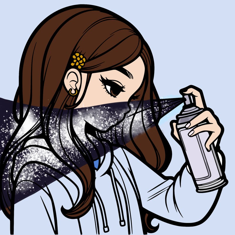 a realistic girl spray painting