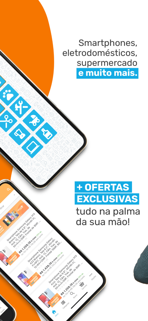 eFácil - Super Ofertas e mais! - Captura de tela do aplicativo móvel eFácil mostrando ofertas exclusivas de smartphones e várias categorias de produtos em português.