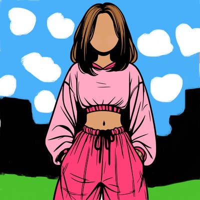 realistic girl faceless with baggy pants and a crop top