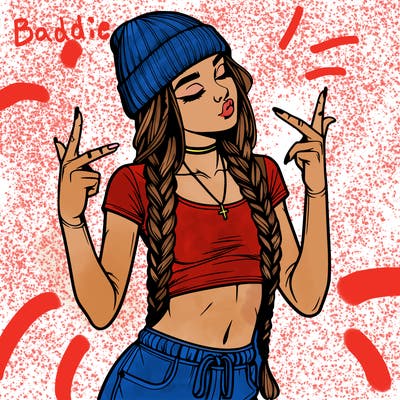 realistic teenage girl with braids and a beanie and crop top doing 🫶🏼