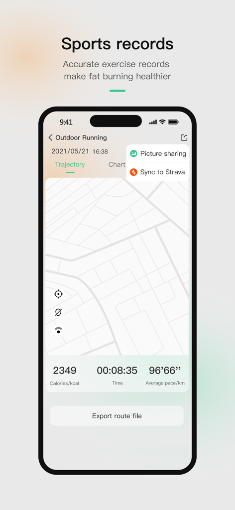 InfoWear - InfoWear app interface displaying outdoor running data with a GPS map and exercise metrics