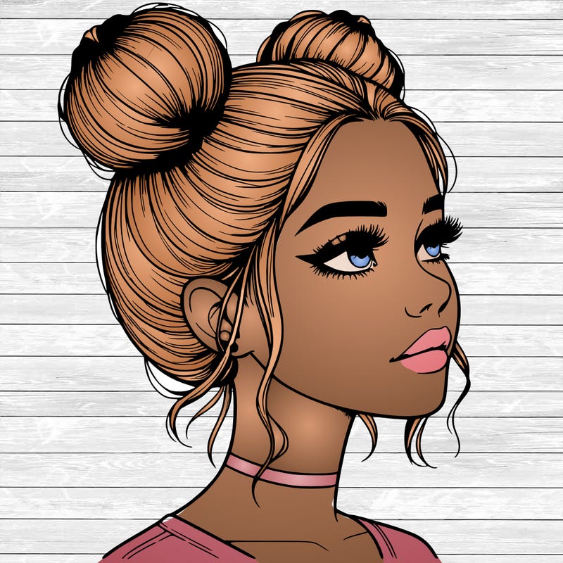 realistic girl with buns on the top of her head