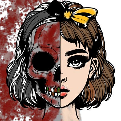 realistic girl with half skull mask