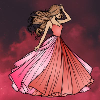 realistic woman with dress flowing in the wind