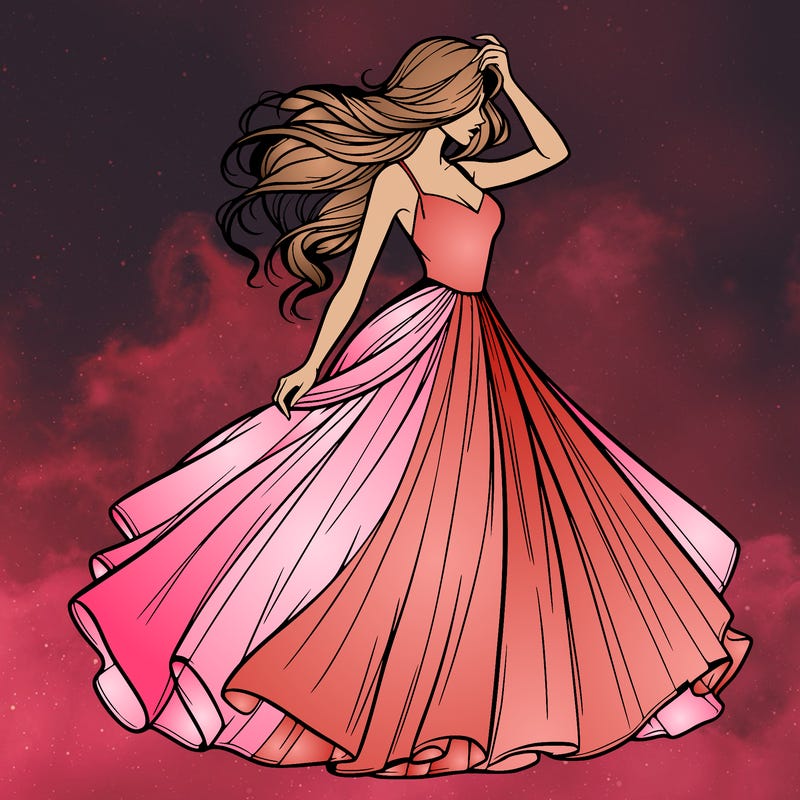 realistic woman with dress flowing in the wind