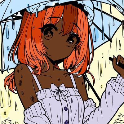 pretty anime girl in the rain