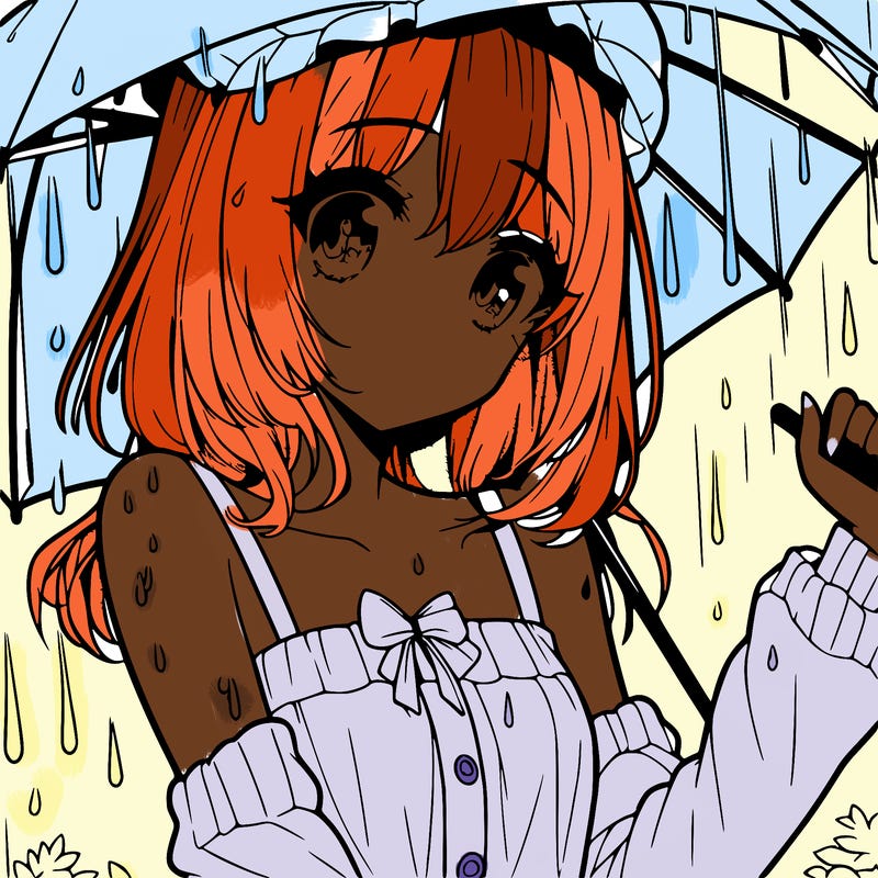 pretty anime girl in the rain