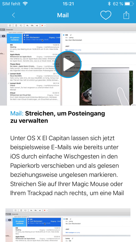 Pocket-Academy-Videolektion, die zeigt, wie E-Mails mit Wischgesten auf einem Mac verwaltet werden