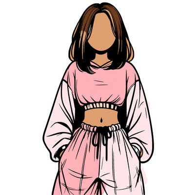 realistic girl faceless with baggy pants and a crop top